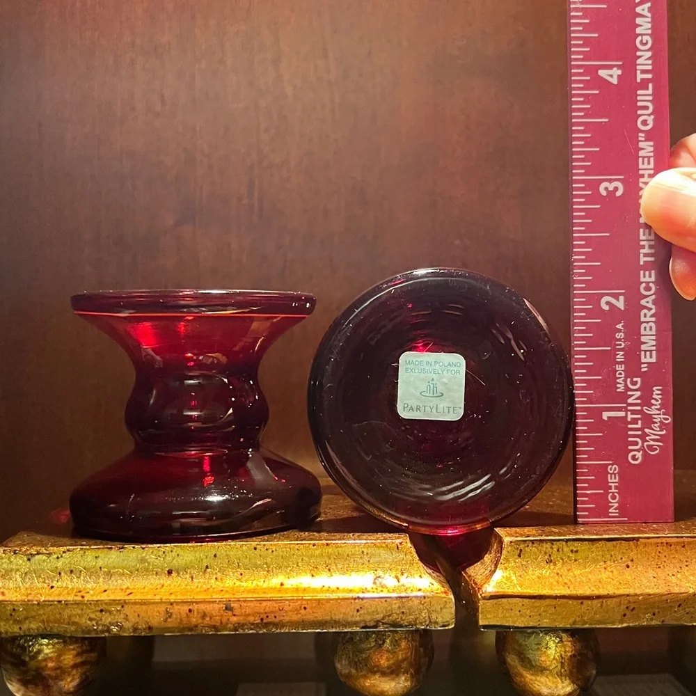 Set of Ruby Red Glass Candlesticks
